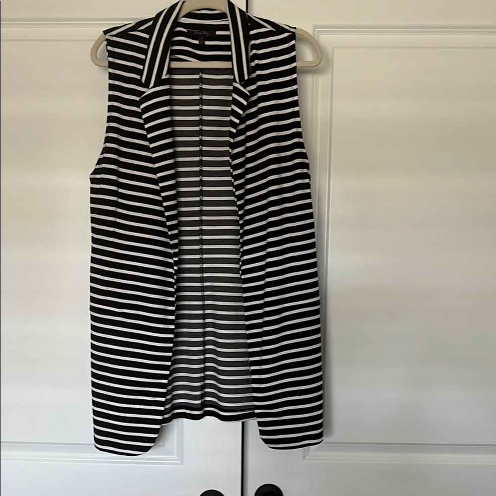 Black and White Striped Sleeveless Blazer